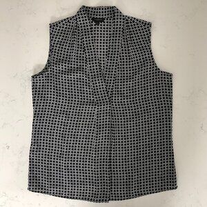 Talbots Sleeveless V Neck Pattern Top Black + White Size S